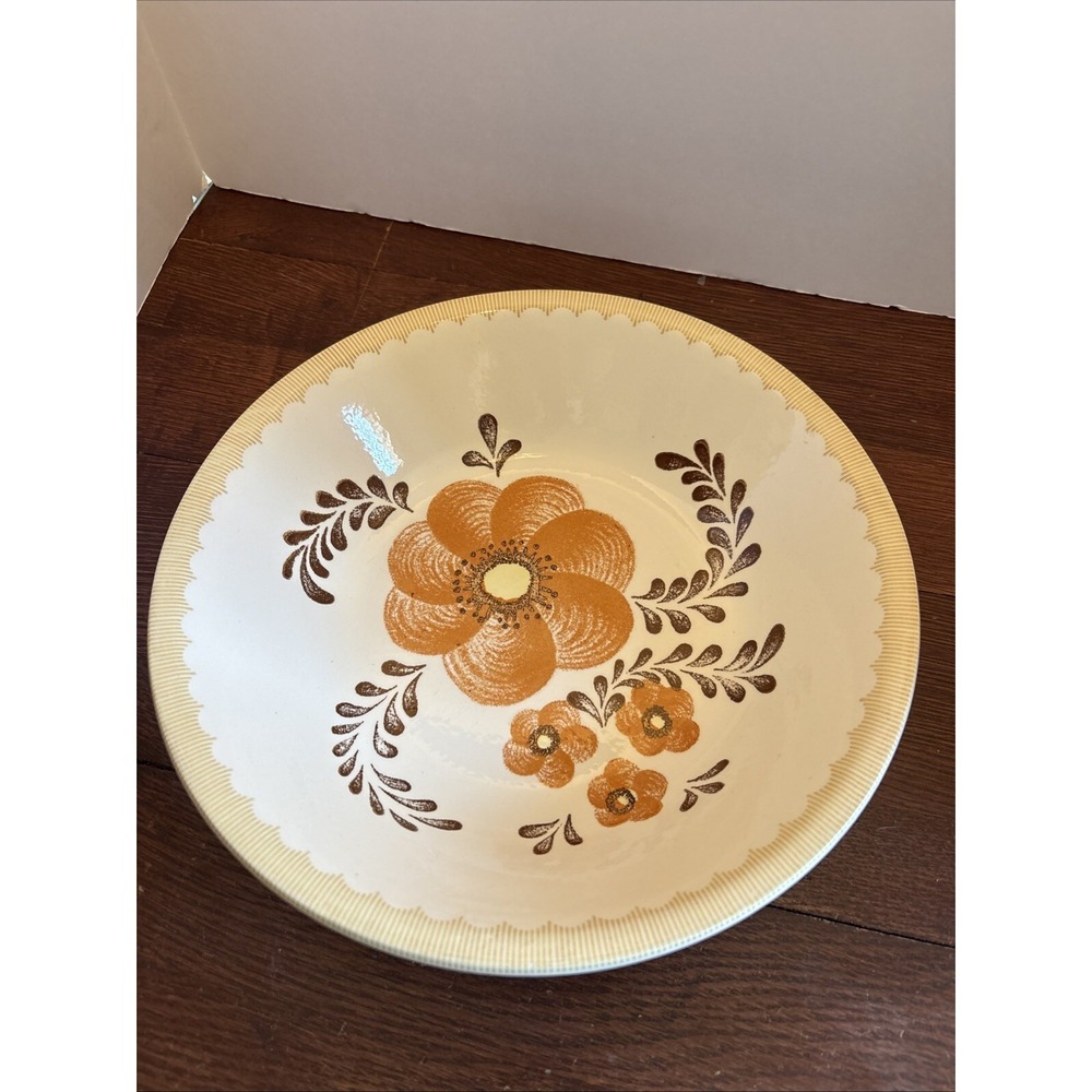 Vintage Royal China Jeannette Vegetable Pasta Serving Bowl 12" Brown Floral